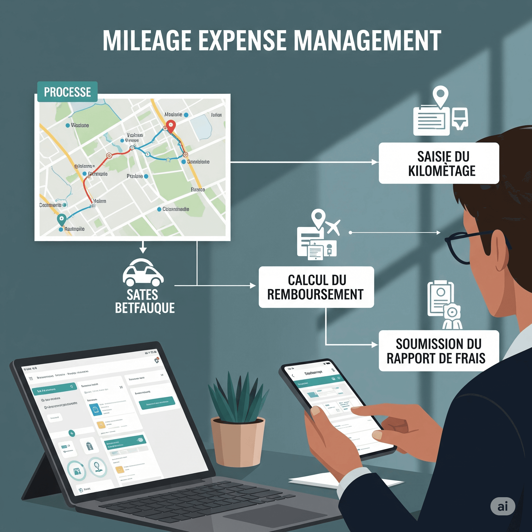 Capture d'écran — Gestion des Frais Kilométriques — Calcul automatique des distances via API carto + rapports.
