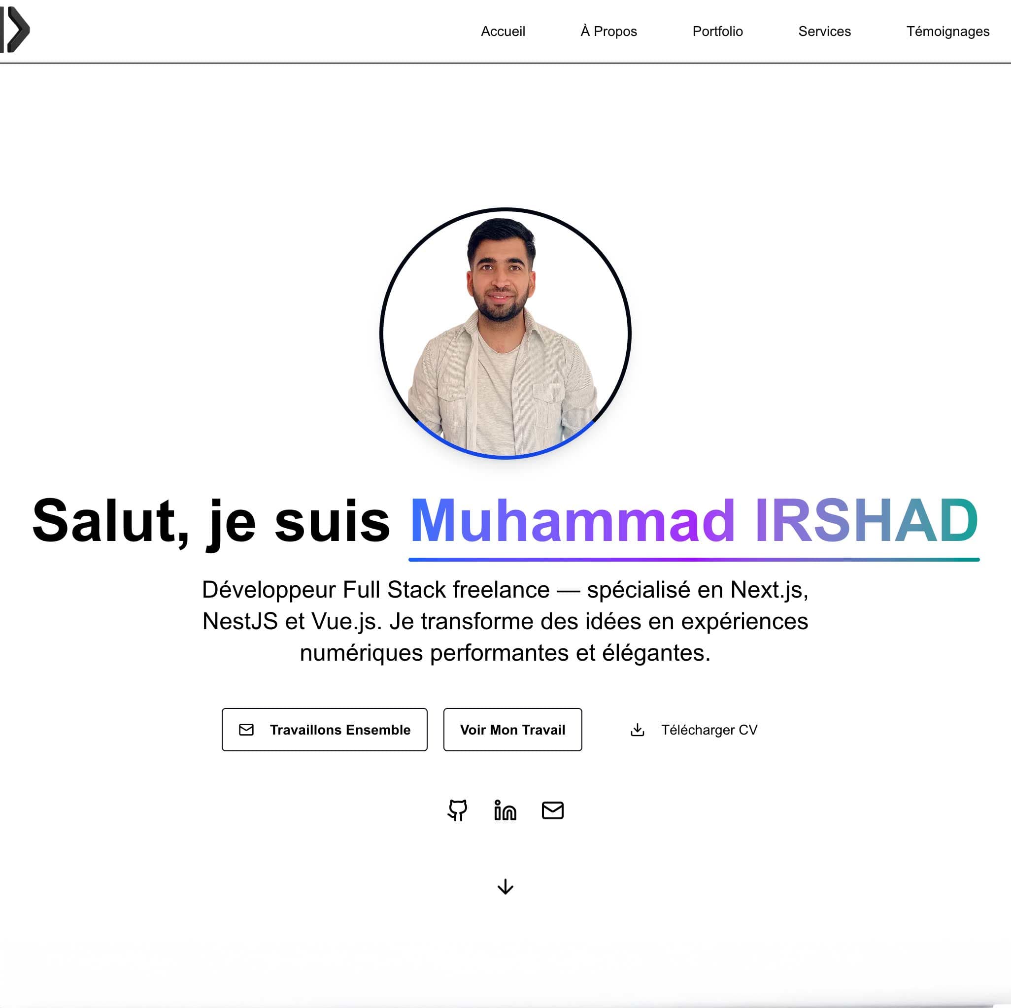Capture d'écran — Portfolio Personnel — Refonte Next.js — Vitrine Next.js optimisée SEO et Core Web Vitals, design moderne.